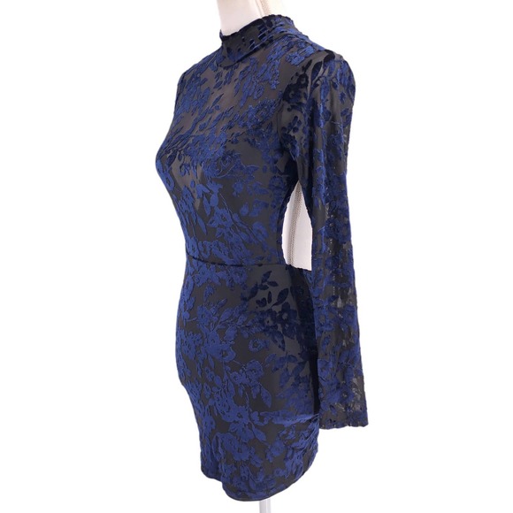 Lucy in the Sky Womens Size Small Burnout Velvet Floral Body-Con Mini Dress - Picture 4 of 7